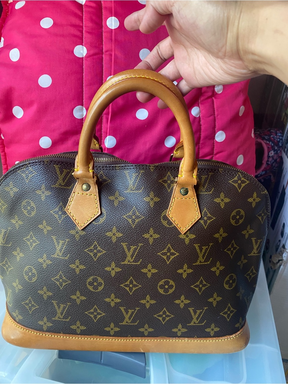 Louis Vuitton Brown Monogram Satchel with Tan Handles